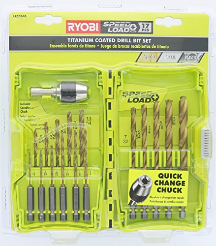 Ryobi AR2074G  SpeedLoad Plus  Titanium Coated 17-Piece Bit Set for Wood Metal or Plastic (w/ Storage Case) (16 Hex Shank Bits, 1 Hex Shank Chuck)