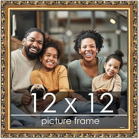 Poster Palooza 12x12 Traditional Gold Complete Wood Square Picture Frame with UV Acrylic Plexiglass, Foam Board Backing & Hardware Included