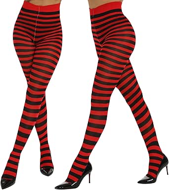 Yilanmy Halloween Striped Tights for Women Witch Tights Full Length Opaque Pantyhose 2 Pairs