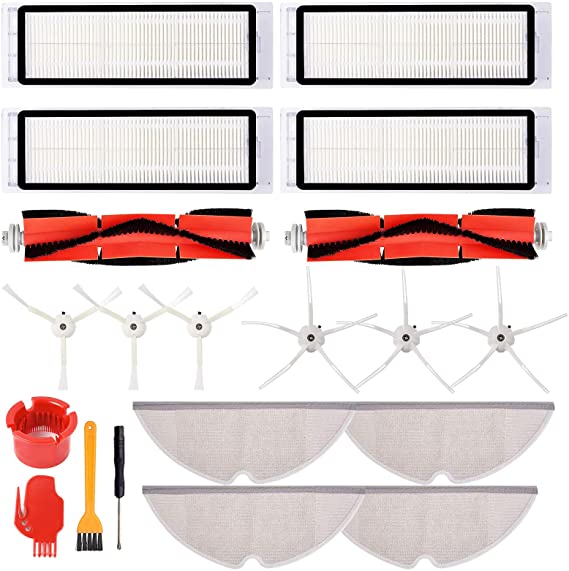 Mochenli 16 Pack Accessories Kit for Roborock S4 S5 S5 Max S6 S6 Max E4 E20 E25 E35 S50 Xiaomi Mi Mijia Robotic Vacuum Cleaner, Replacement Parts, 2 Main Brush 4 Hepa Filter 6 Side Brush 4 Mop Cloth