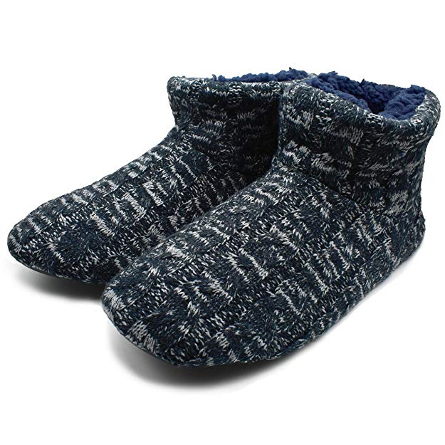 Knit Rock Wool Warm Men Indoor Pull on Cozy Memory Foam Slipper Boots Soft Rubber Sole