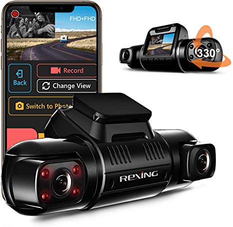 REXING V2 PRO Full HD Dual Camera 2.7” LCD Screen | Dash and Inside Cabin Infrared Night Vision | Full HD 1080p W/Single Channel 2160p | WiFi | Car Taxi Dash Cam | Supercapacitor |