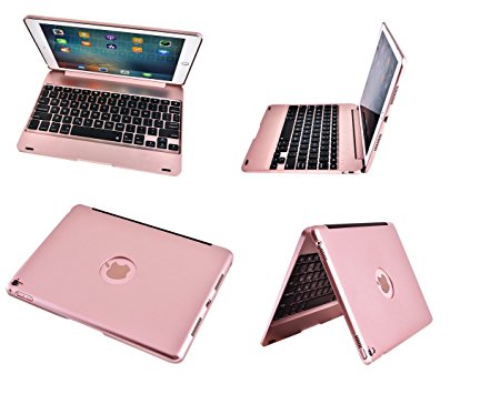iPad Air 2 Keyboard Case, Bosssee F19 Wireless Bluetooth 3.0 Keyboard Case with Smart Protective Cover Auto Sleep/Wake and Multi-Angle Rotation for iPad Pro9.7 and iPad Air2 (Rose Gold)
