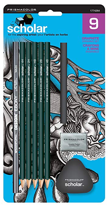 Prismacolor Scholar Drawing Set, with 7 Pencils & 2 Erasers, 9-Piece Kit