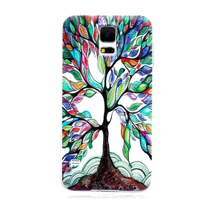 For Galaxy S5 , ivencase Colorful Tree [Ultra Thin] Pattern Flexible Slim Soft Texture TPU Gel Protective [Clear] Rear Case Cover Perfect Fit for Samsung Galaxy S5 SV   One "ivencase " Anti-dust Plug Stopper