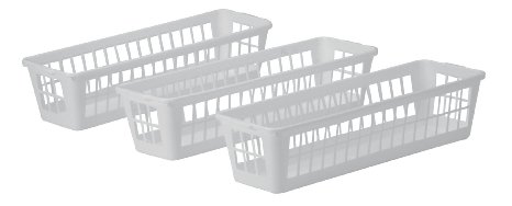 United Solutions BS0003 Slim Plastic Storage Baskets in White (Set of 3)