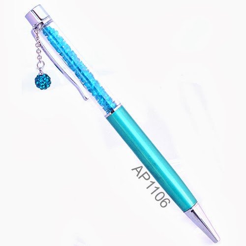 TEAL Crystal Ballpoint Pen with Dangling charms Filled With Swarovski Crystal Elements.