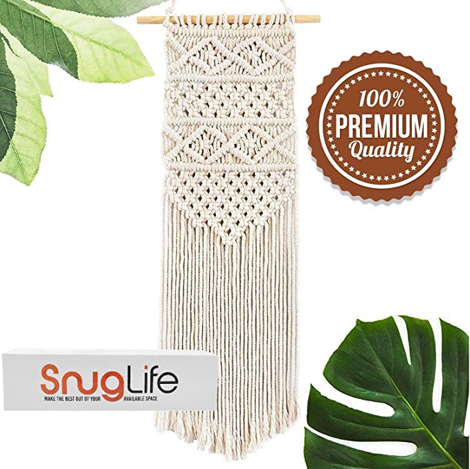 SnugLife Macrame Wall Hanging - Beautiful Boho Decor Handmade Woven Tapestry for Home, Kitchen, Nursery, Bedroom Decorations - 11W x 26H Inches