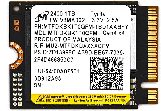 Micron 2400 1TB M.2 2230 NVMe PCIe 4.0x4 SSD Solid State Drive MTFDKBK1T0QFM