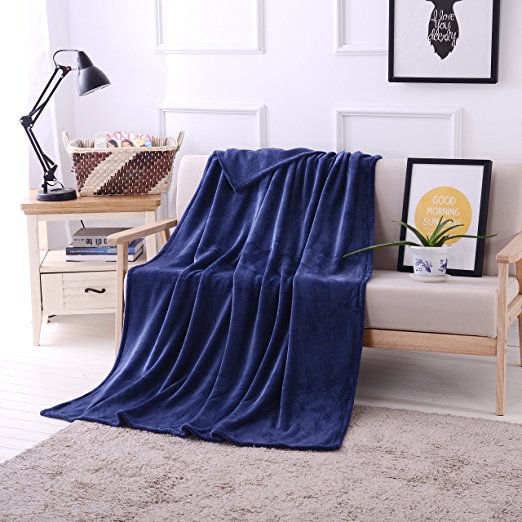 Luxury Oversized Flannel Velvet Plush Throw Blanket – 50" x 70" (Navy Blue) by Exclusivo Mezcla