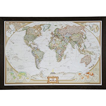 Craig Frames Wayfarer, Executive World Push Pin Travel Map, Weathered Black Driftwood Frame and Pins, 24 by 36-Inch