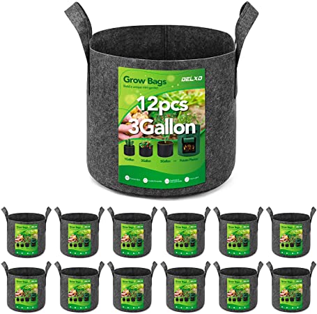 Delxo 12-Pack 3 Gallon Grow Bags Heavy Duty Aeration Fabric Pots Thickened Nonwoven Fabric Pots Plant Grow Bags