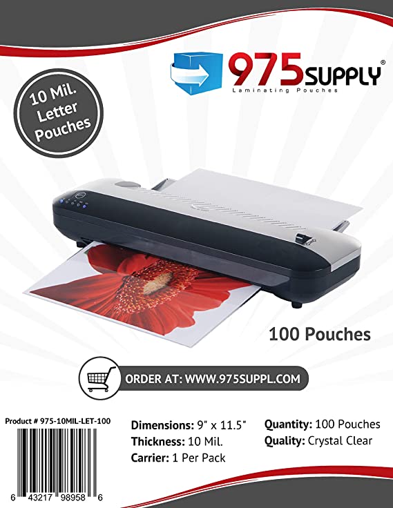 975 Supply 10 Mil Clear Letter Size Thermal Laminating Pouches, 9 X 11.5 inches, 100 Pouches
