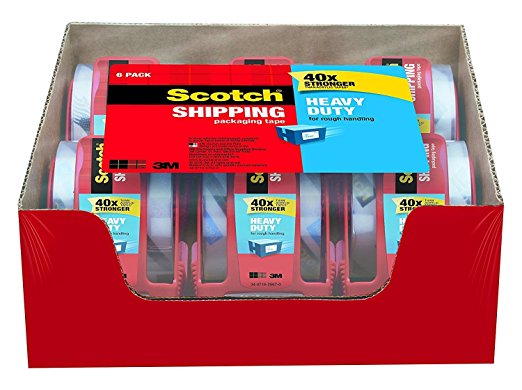 Scotch Heavy-Duty Shipping Packaging Tape with Dispenser, 2" x 1,000", 6 pk. - Clear