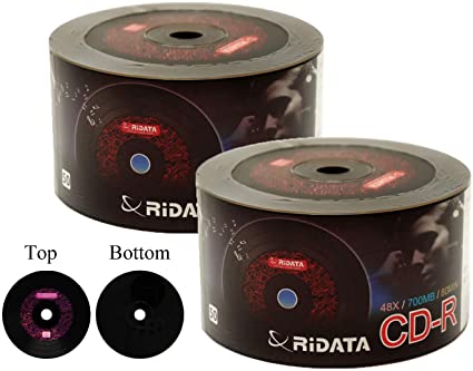 100 Pack Ridata Black CD-R 48X 700MB 80Min Digital Vinyl Surface Black Bottom Blank Media Recordable Disc