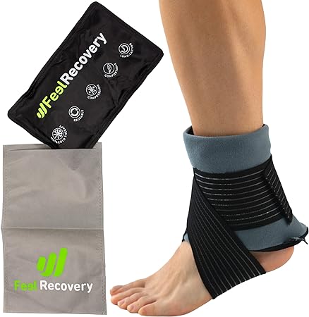 Reusable Gel Ice Packs Ankle & Foot Wrap (28x17 cm) - Hot & Cold Compress First Aid for Ankle Sport Injuries: Fractures, Sprains, Strains - Ice Bag Compress for Feet Pain Relief