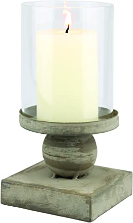 Stonebriar Vintage Zinc Metal Pillar Candle Holder with Removable Glass Hurricane, Decorative Rustic Design for Wedding Decorations, Parties, or Everyday Home Decor, Small