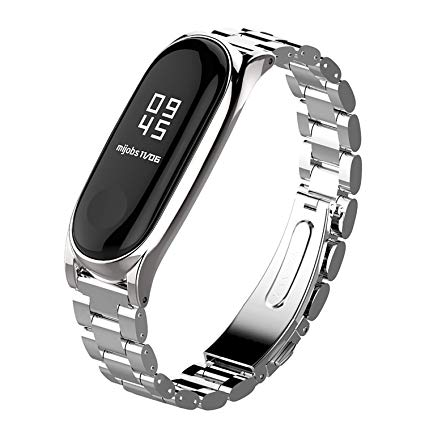 Mi Band 3 Straps Bracelet Replacement,Stainless Steel Metal Wrist Strap Wristband WatchBand Accessories for Xiaomi Mi Band 3 Miband 3 (Metal Silver)