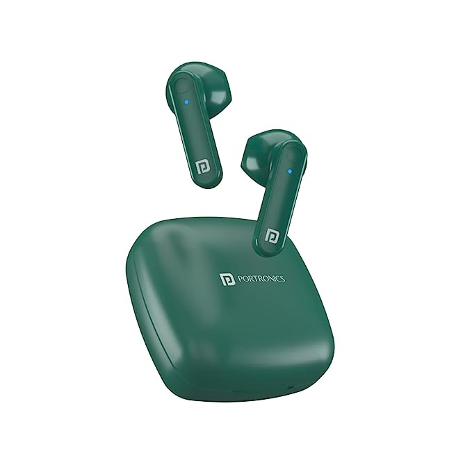 Portronics Harmonics Twins S2 Wireless Sports Earbuds Bluetooth 5.0 I Voice Assistant I 20 Hrs Playtime with Case I Type C Charging (Green)