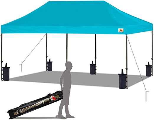 ABCCANOPY Pop up Canopy Tent Commercial Instant Shelter with Wheeled Carry Bag, Bonus 6 Canopy Sand Bags, 10x20 FT (Turquoise)