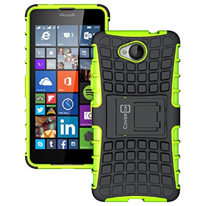 Lumia 650 Case, CoverON [Atomic Series] Hybrid Armor Cover Tough Defender Hard Kickstand Phone Case for Microsoft Lumia 650 - Neon Green & Black