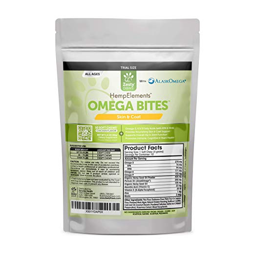 Omega 3 Soft Chews with Hemp for Dogs - With AlaskOmega Fish Oil for EPA & DHA Fatty Acids - For Shiny Coats & Itch Free Skin - Natural Dog Hip & Joint Support   Promotes Heart & Brain Health 10 Count
