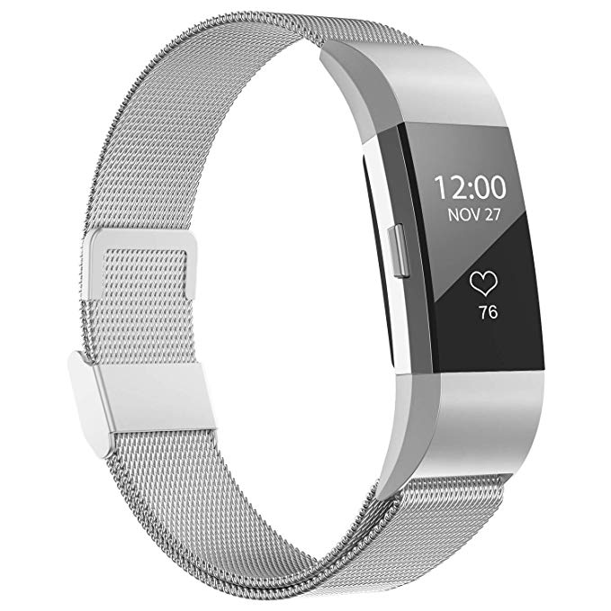 iGK Replacement Bands Compatible for Charge 2, Stainless Steel Metal Bracelet with Unique Magnet Clasp