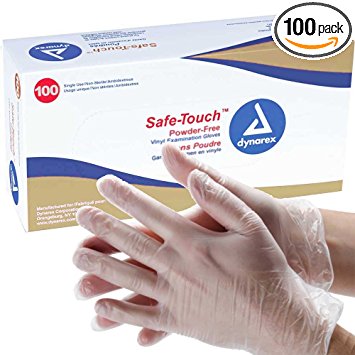 Dynarex Safe-Touch Vinyl Exam Glove Powder Free, Medium, 100 Count