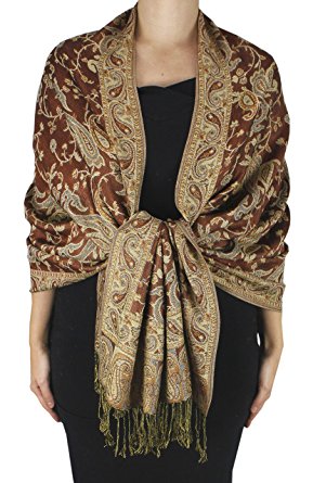 Peach Couture Elegant Double Layer Reversible Paisley Pashmina Shawl Wrap Scarf