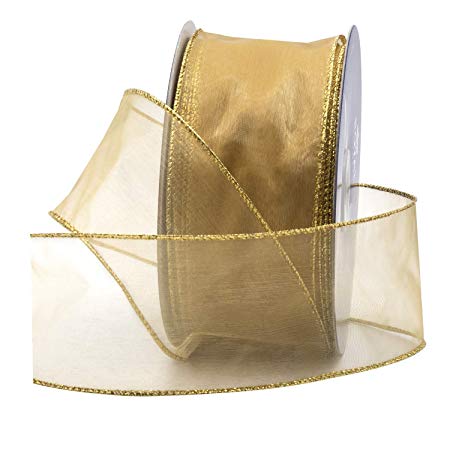 Gold Organza Wired Sheer Ribbon 2.75" (#40) for Floral & Craft Decoration, 50 Yard Roll (150 FT Spool) Bulk by Royal Imports