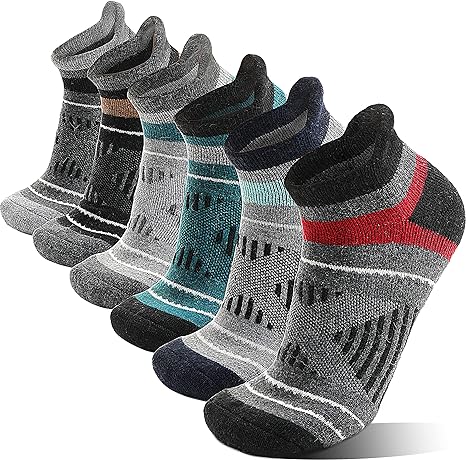 6 Pairs Merino Wool Ankle Hiking Running Socks Compression Support Thick Cushion Breathable No Show Socks for Men Women