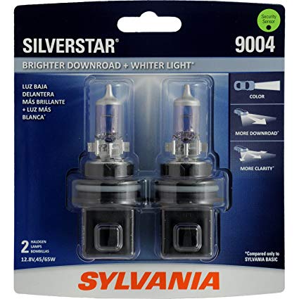 SYLVANIA - 9004 SilverStar - High Performance Halogen Headlight Bulb, High Beam, Low Beam and Fog Replacement Bulb, Brighter Downroad with Whiter Light (Contains 2 Bulbs)