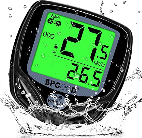 SPGOOD Bike Computer Wireless Universal 19 Functions IP54 Waterproof with Backlit Display,Automatic Start/Stop, cycle computer Strong Anti-Signal Interference,bike speedometer,bicycle computer