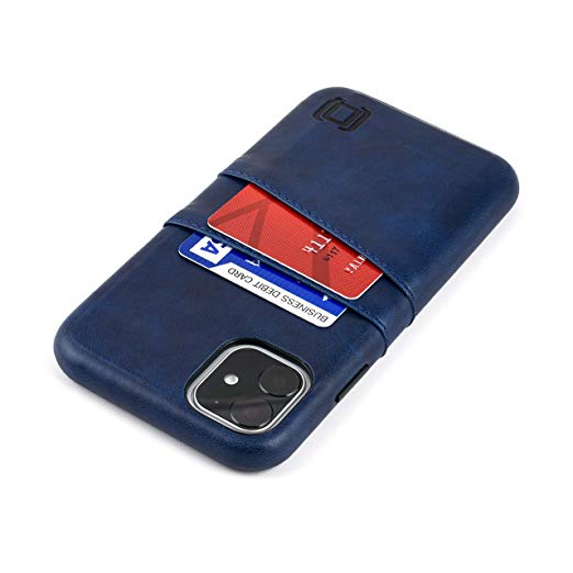 Dockem Exec M2 Card Case for iPhone 11 (6.1): Built-in Invisible Metal Plate, Designed for Magnetic Mounting: Slim Synthetic Leather Wallet Case with 2 Card Holder Slots, M-Series (Navy)