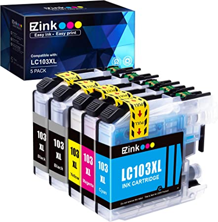 E-Z Ink Compatible Ink Cartridge Replacement for Brother LC-103XL High Yield (2 Black, 1 Cyan, 1 Magenta, 1 Yellow) 5 Pack