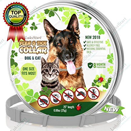 LuksStart Best Natural Pest control Collar for Dogs & Cats: Hypoallergenic Waterproof protection, Long lasting Flea and Tick prevention, Fully Adjustable one Size Fits ALL!