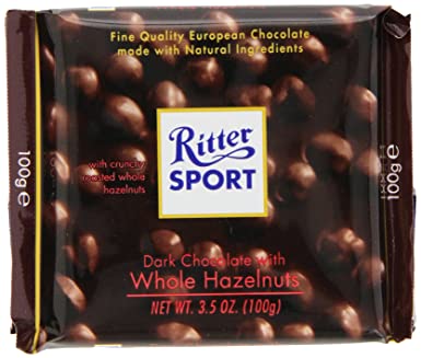 Ritter Sport, Dark Chocolate with Whole Hazelnuts, 3.5-Ounce Bars (Pack of 10)