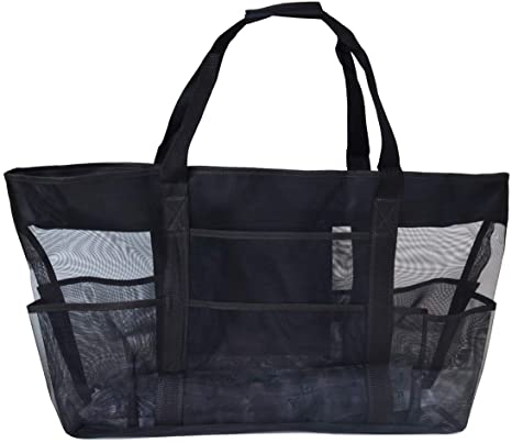 Baitaihem Mesh Heavy Duty Large Beach Bag 27.5" Oversized Carry Tote Bag for Towels Toys Family Pool Family Picnic, Black