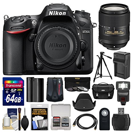 Nikon D7200 Wi-Fi Digital SLR Camera Body with 18-300mm VR Lens   64GB Card   Case   Flash   Battery/Charger   Tripod   Kit