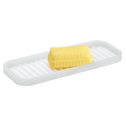 mDesign Silicone Kitchen Sink Tray for Sponges, Scrubbers, Soap - Clear