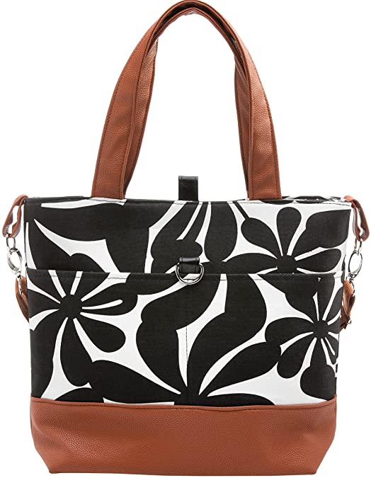 Diaper Bag By Urban Mom - Black Floral with Matching Change Pad & Zipper Pocket.