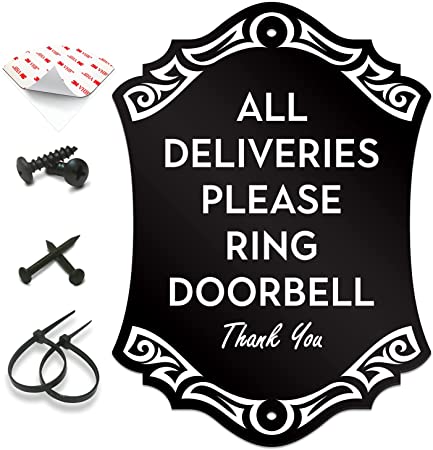 SignSeries Delivery Instruction Door Sign - All Deliveries Please Ring Doorbell, House Sign, 6.25” X 4.5” - Mounting Hardware Included, Easy Installation - Heavy-Duty and Weather-Resistant