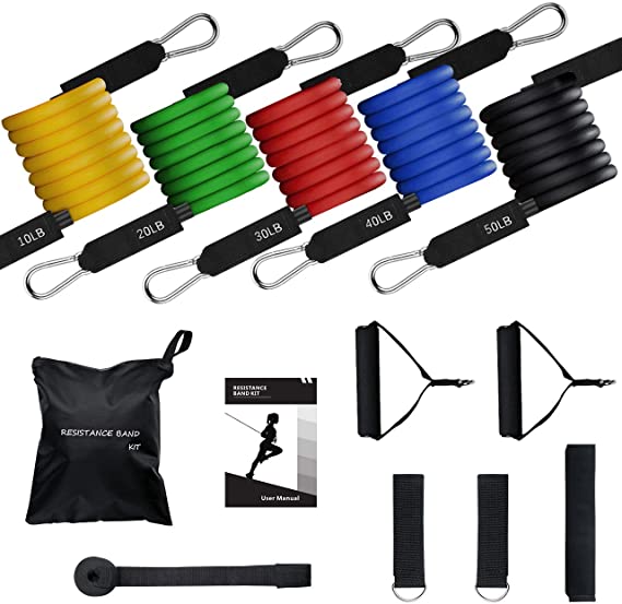 TOPELEK Exercise Resistance Bands Set, [Up to 150 lbs] Fitness Stretch Bands Workout Resistance Tube Straps for Men Women, Shoulder, Legs, Arm and Glutes Ideal for Physical Therapy, Strength