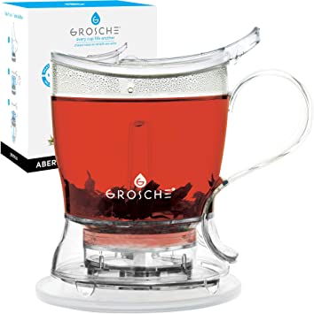 GROSCHE Aberdeen Perfect Tea Maker Set with Coaster, Tea Steeper, Teapot, Tea Infuser, 17.7 oz. 525 ml, Easy Clean Steeper, BPA-Free, NO Drips!