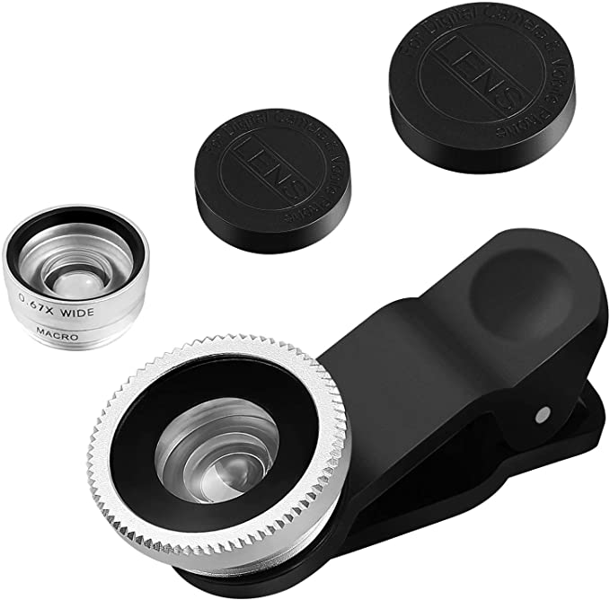 Hemobllo Portable Cell Phone Camera Lens Super Wide Angle Lens Macro Lens Fisheye Lens Clip on 3 in 1 Mobile Phone Lens Compatible for iPhone 6S/7/8/X (Silver)