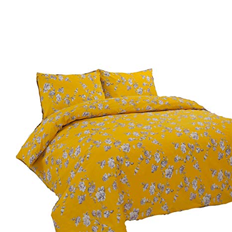 AdamLinens Luxury Duvet Cover Bed Set Pillowcases (King, Claire Mustard)(DC-468)