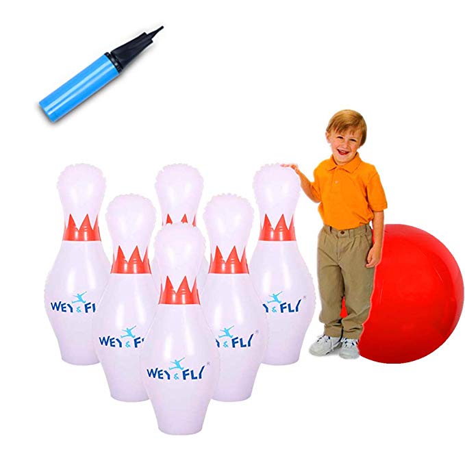 WEY&FLY Giant Inflatable Bowling Game Set - Jumbo Size - 6 27" Pins and 1 24" Ball and 1 Pump, Giant Indoor and Outdoor Game, Fun for Kids of All Ages, A Great Party Game for Kids and Family