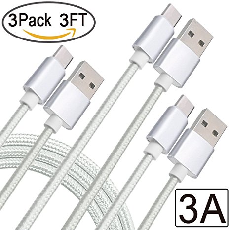 IETGZ 3A Fast Charging USB C Cable 3 Pack 3FT Nylon Braided USB 2.0 to Type C Charger Cable High Speed Cord for Samsung Galaxy Note 8, S8 Plus, LG G6 V20 V30, Google Nexus 5X 6P Pixel 2 XL and More
