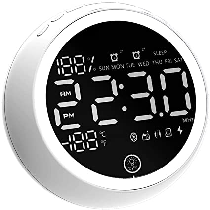 PAWONIT Rechargeable Dual Alarm Clock Radio,White Noise Machine for Baby Sleeping with 20 Nature Sounds,Sleep Sound Machine with Sleep Timer,FM Radio Night Light Temperature Time LED Display for Home