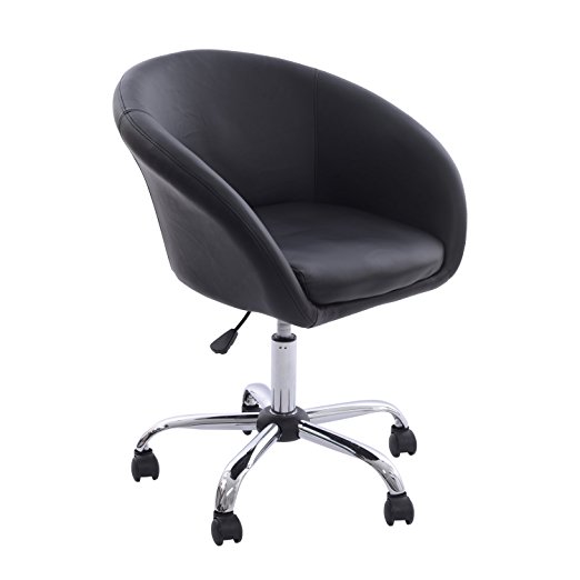 HomCom Modern Faux Leather Swivel Tub Chair with Wheels - Black